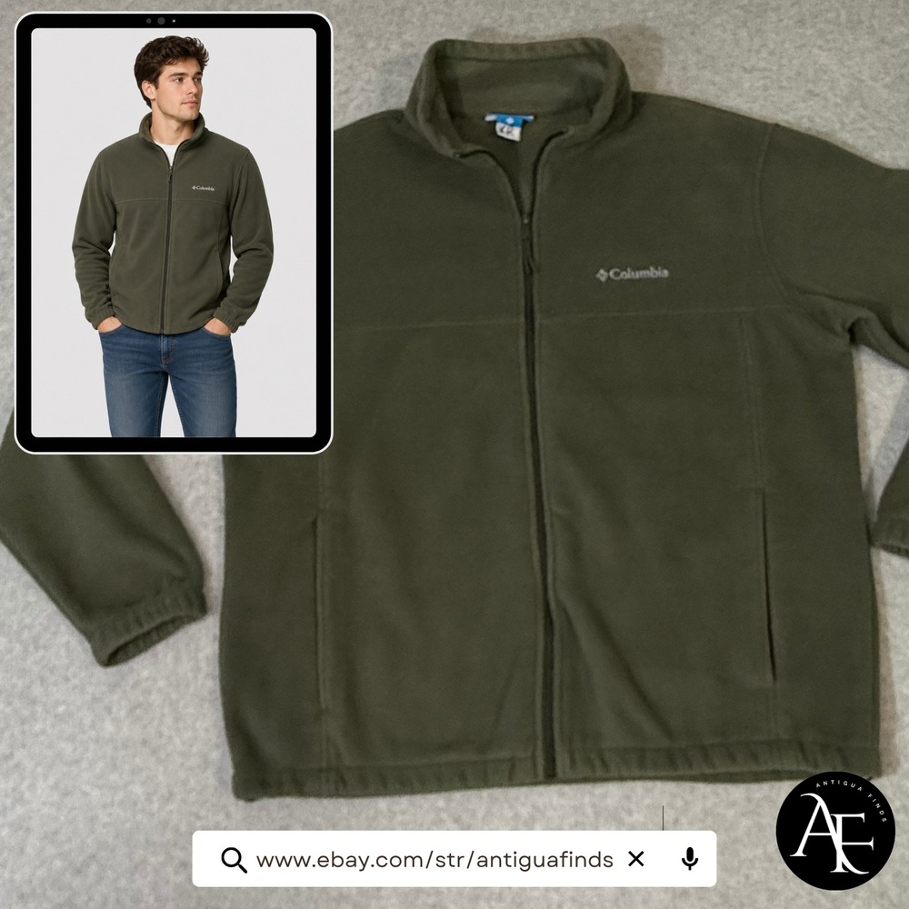Columbia Mens XL Steens Mountain Full Zip Fleece Jacket Olive Green Outdoor